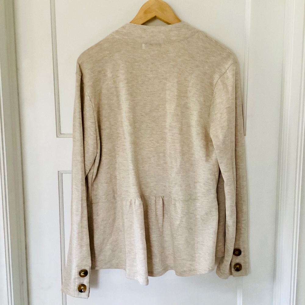 Ophelia Roe women's XL open peplum blazer jacket Oatmeal Lightweight Knit Cotton - Picture 10 of 11